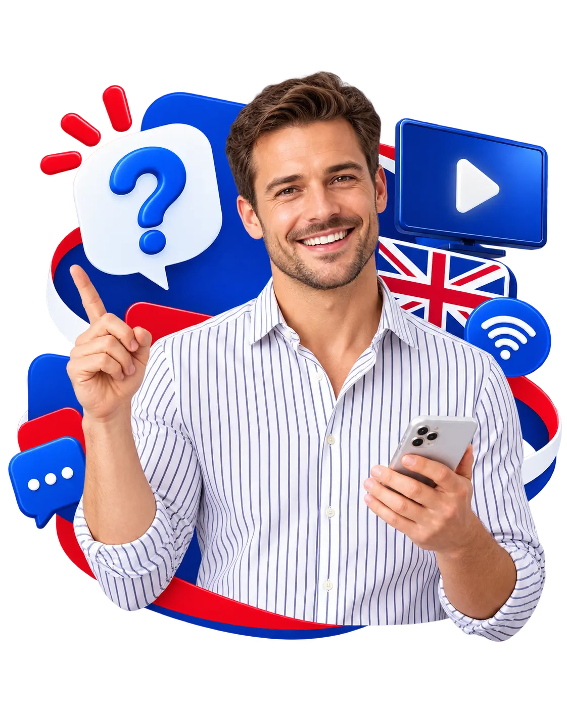 IPTV Subscription support guide with UK streaming service illustration and mobile device