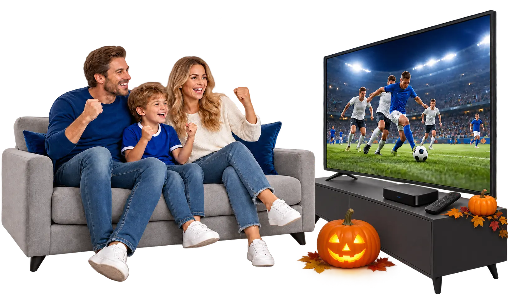 UK family watching IPTV subscription on a Smart TV