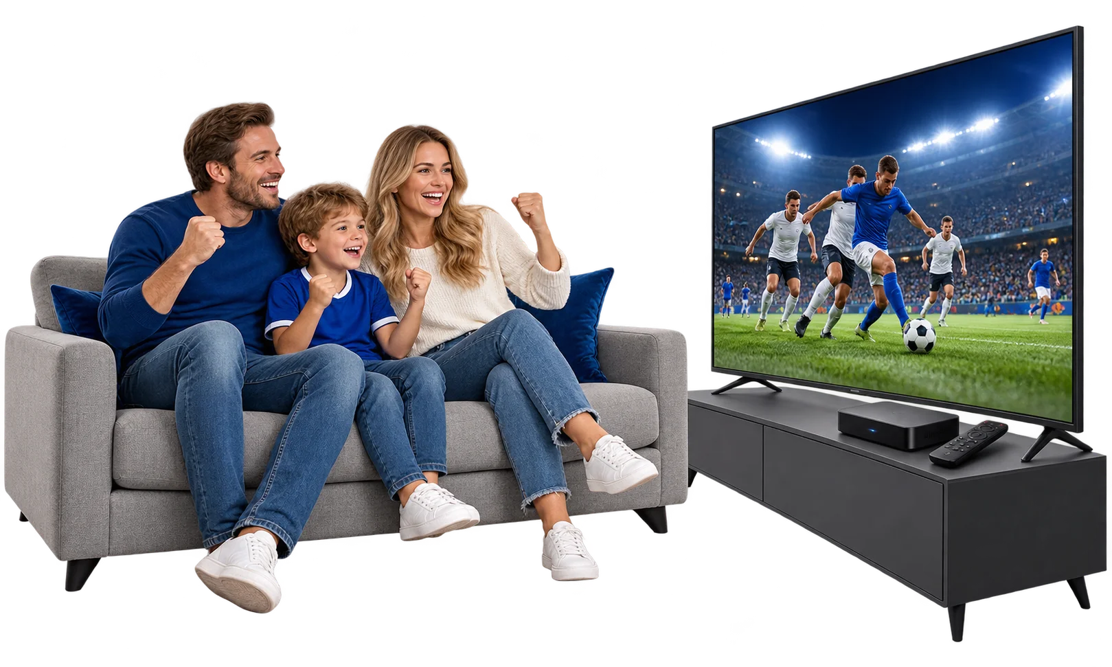 UK family watching IPTV subscription on a Smart TV