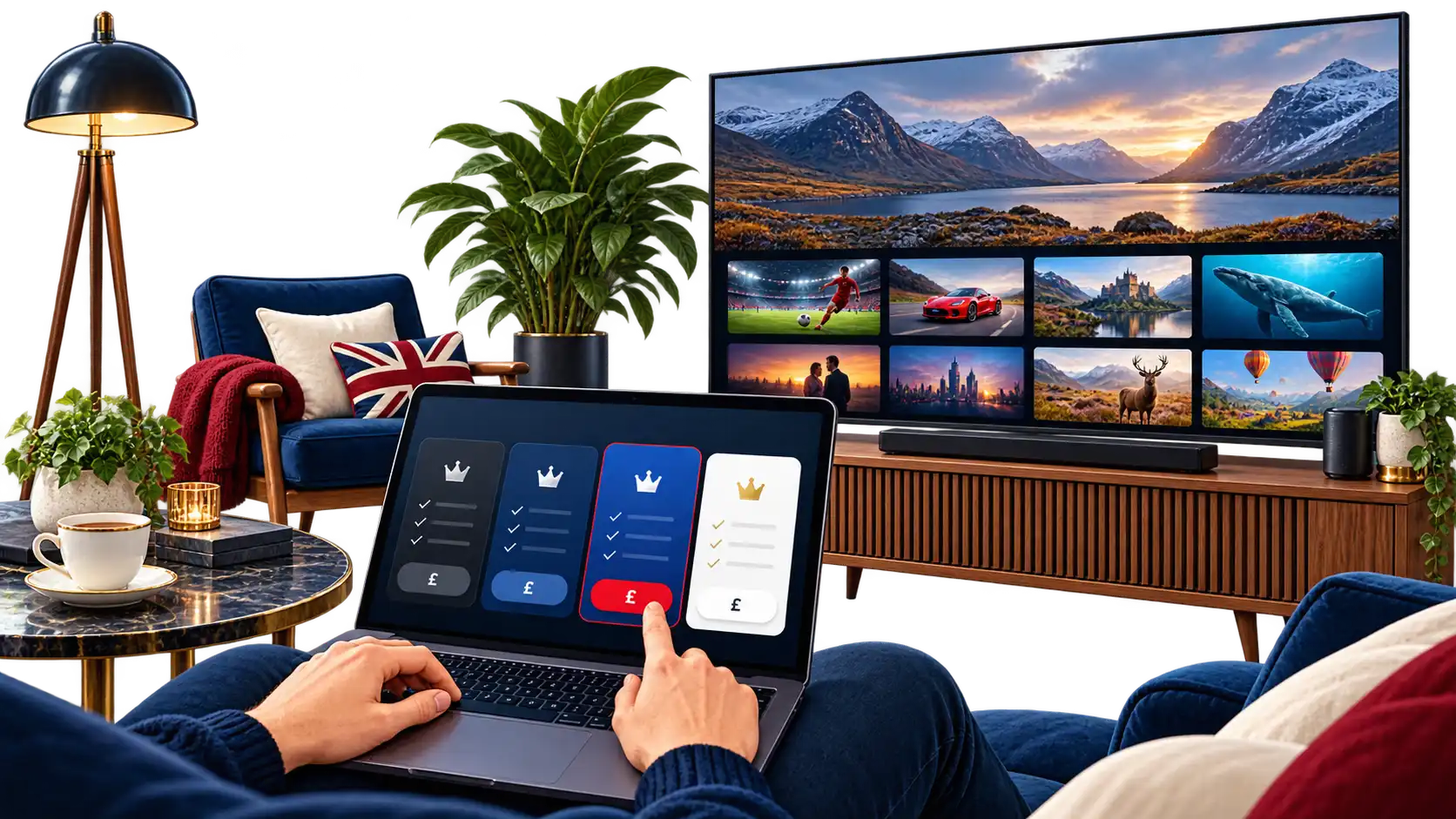 UK IPTV Subscription plans displayed for streaming on TV and multiple devices